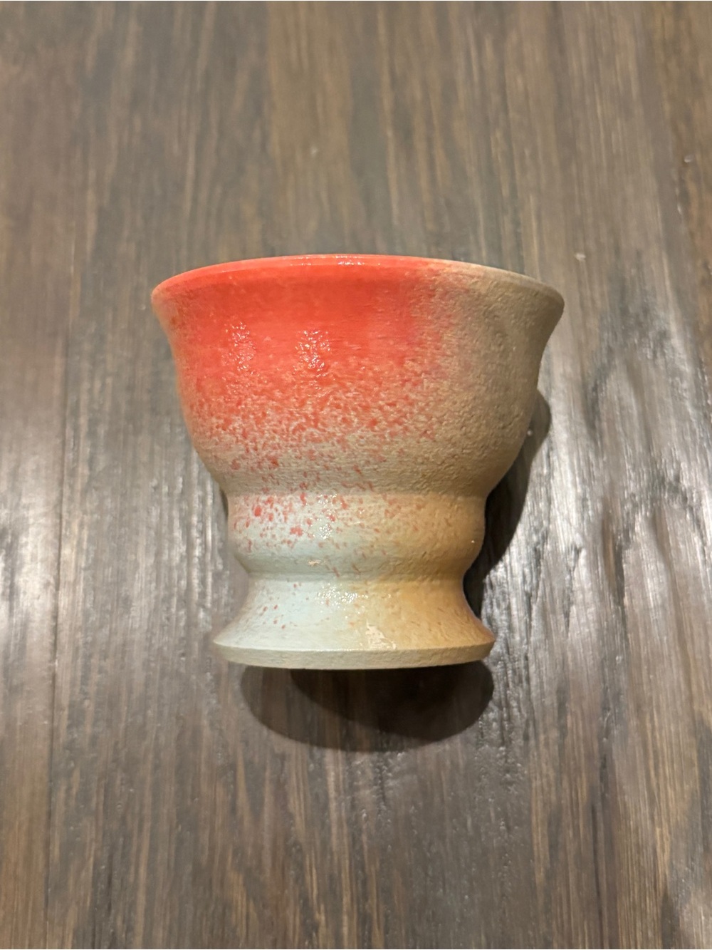 Handmade Ceramic Pedestal Planter Red Beige Glazed Pot 4”